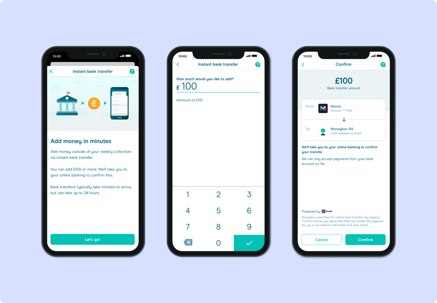 Moneybox app screens showing stock selection interface